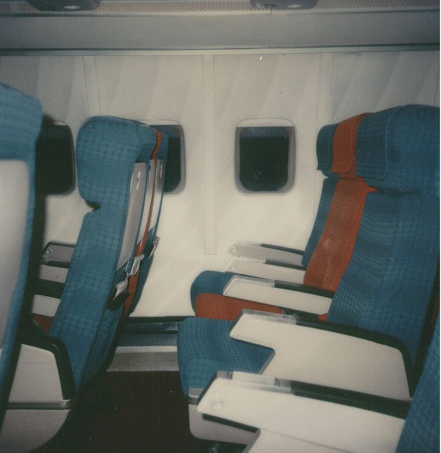 January 1979 A side view of Economy Class seats on a Pan Am Boeing 707.